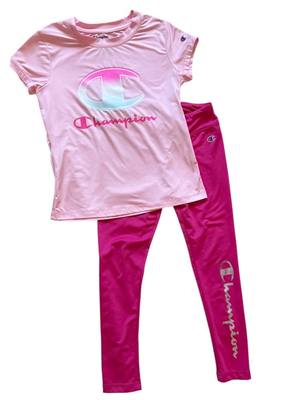 Champion Girls 6/7 2-Piece Activewear Set Graphic Short Sleeve Tee & Leggings